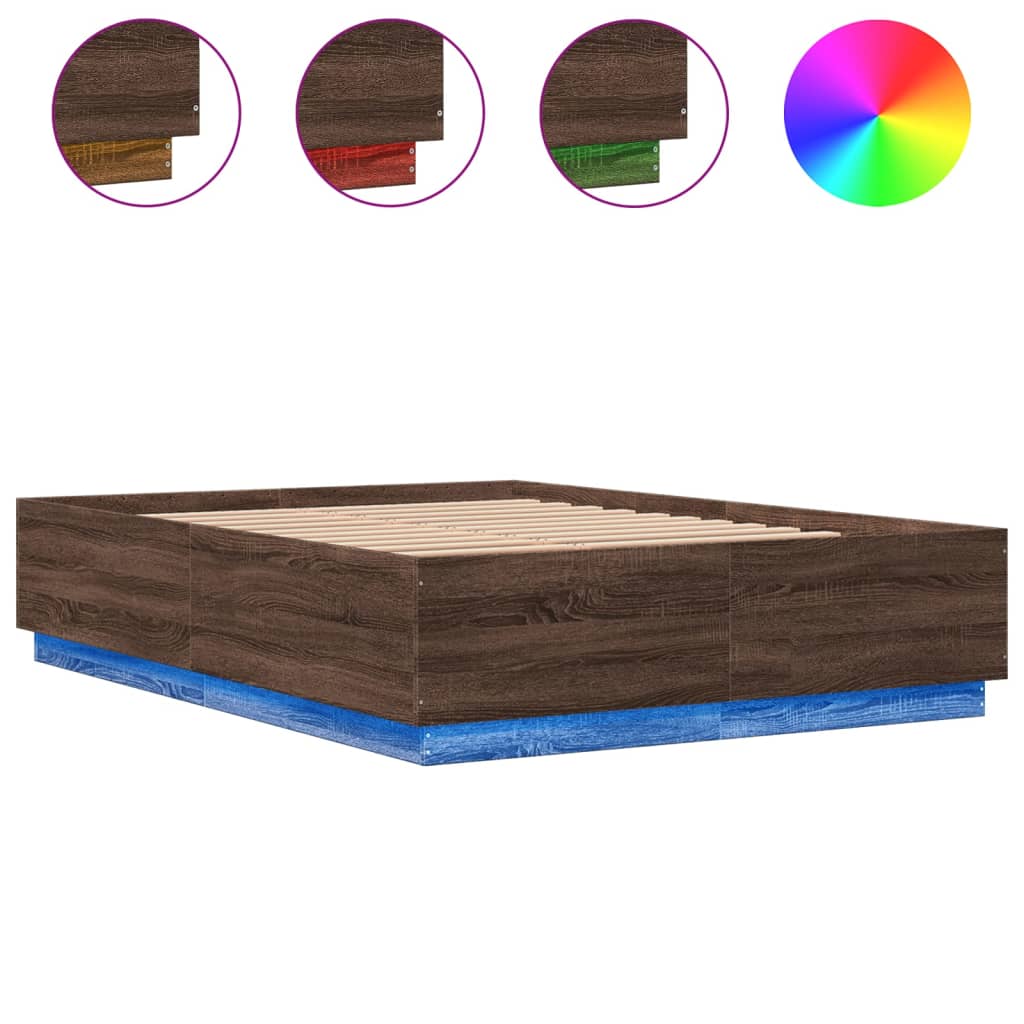Bedframe met LED-verlichting bruin eikenkleurig 120x200 cm is nu te koop bij PeponiXL, paradijselijk wonen!