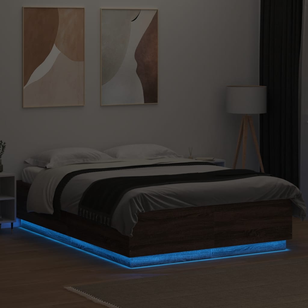 Bedframe met LED-verlichting bruin eikenkleurig 120x200 cm is nu te koop bij PeponiXL, paradijselijk wonen!