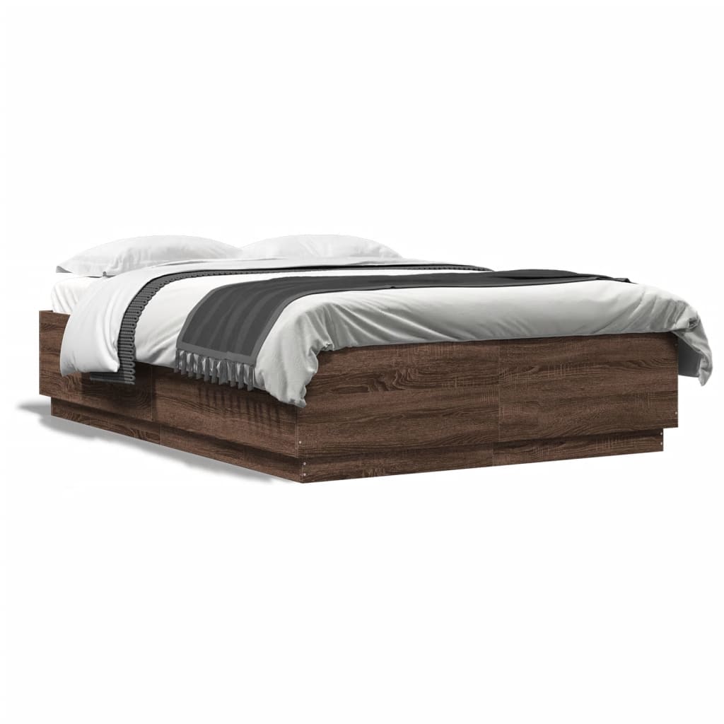 Bedframe met LED-verlichting bruin eikenkleurig 120x200 cm is nu te koop bij PeponiXL, paradijselijk wonen!