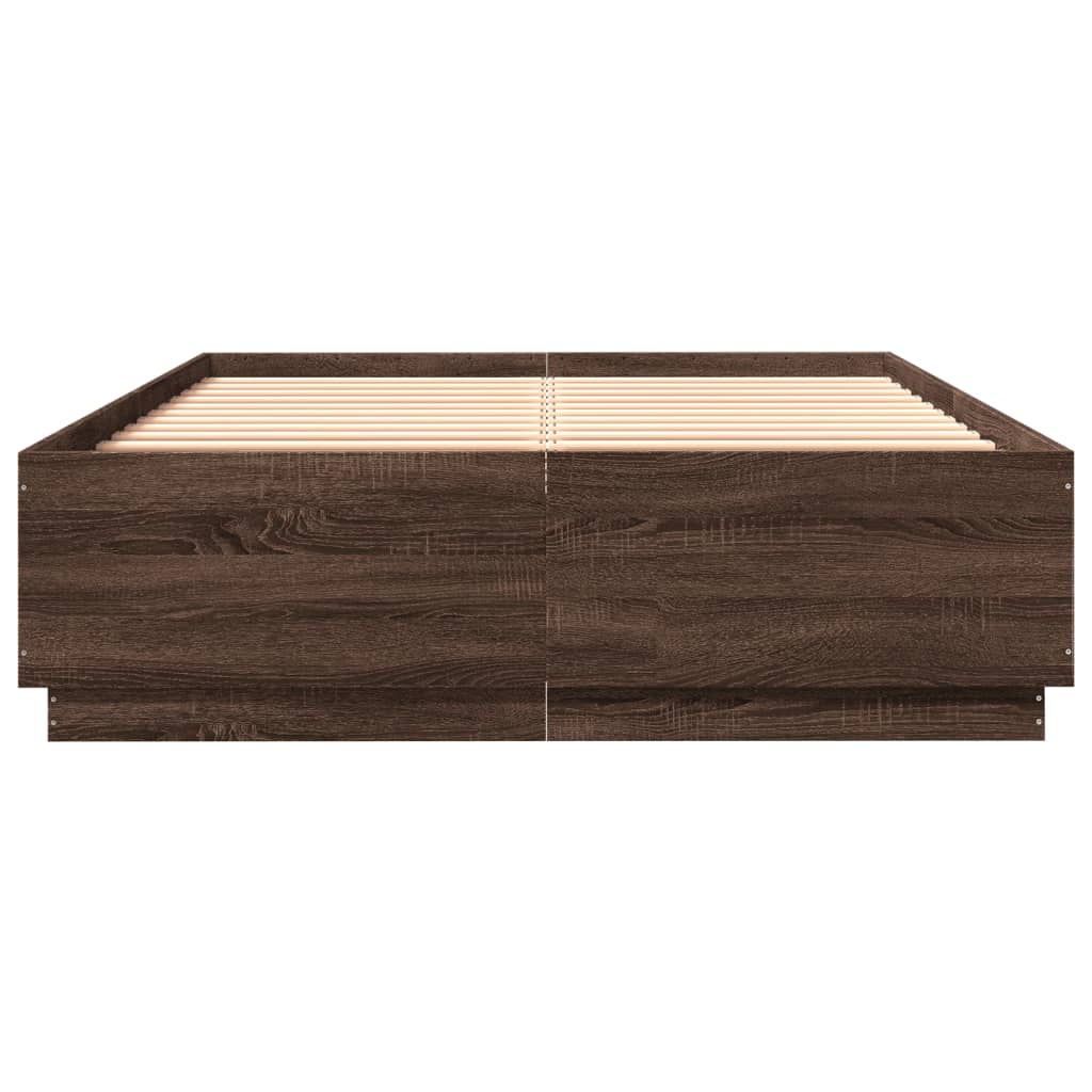 Bedframe met LED-verlichting bruin eikenkleurig 120x200 cm is nu te koop bij PeponiXL, paradijselijk wonen!