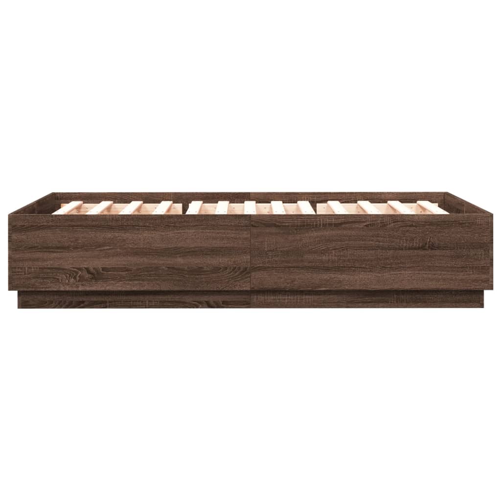 Bedframe met LED-verlichting bruin eikenkleurig 120x200 cm is nu te koop bij PeponiXL, paradijselijk wonen!