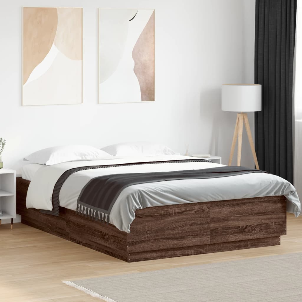Bedframe met LED-verlichting bruin eikenkleurig 120x200 cm is nu te koop bij PeponiXL, paradijselijk wonen!