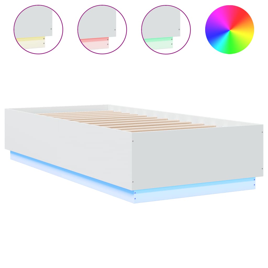 Bedframe met LED-verlichting bewerkt hout wit 100x200 cm is nu te koop bij PeponiXL, paradijselijk wonen!