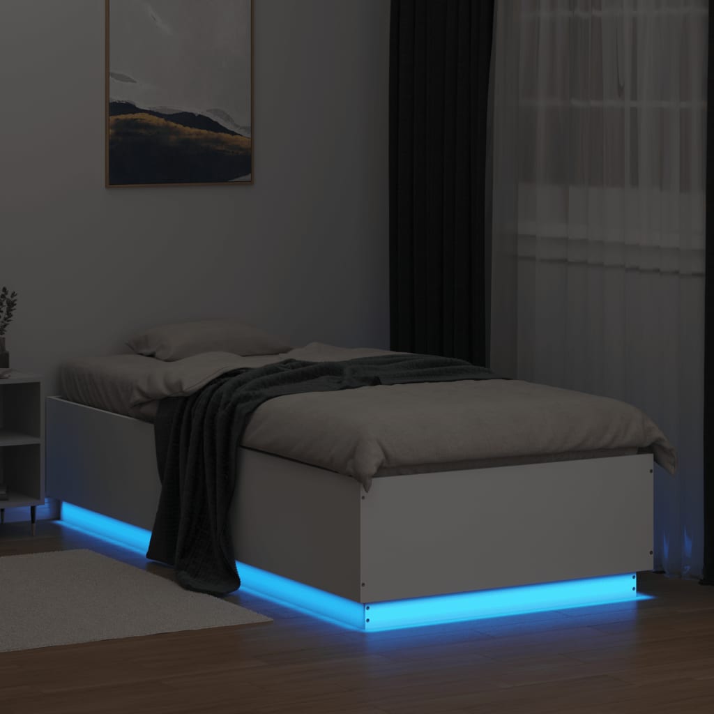 Bedframe met LED-verlichting bewerkt hout wit 100x200 cm is nu te koop bij PeponiXL, paradijselijk wonen!