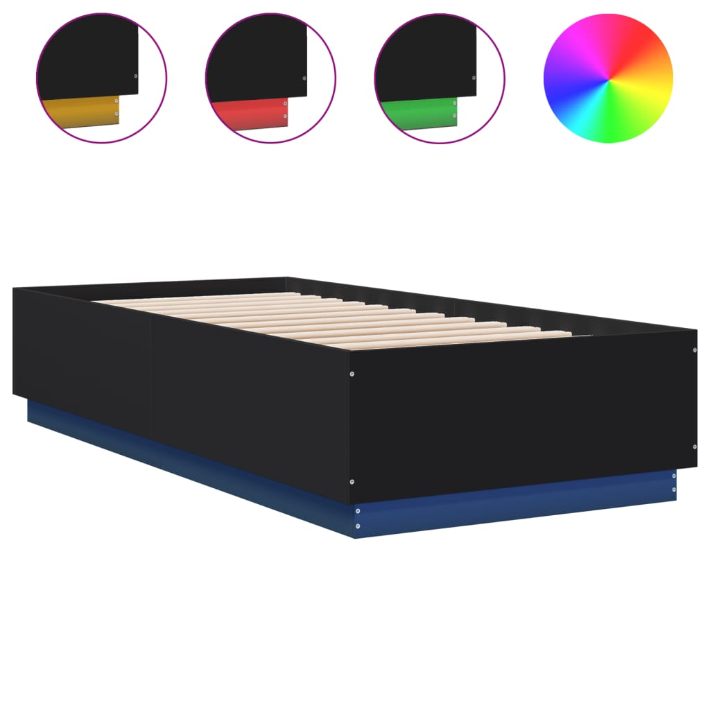 Bedframe met LED-verlichting bewerkt hou zwart 100x200 cm is nu te koop bij PeponiXL, paradijselijk wonen!
