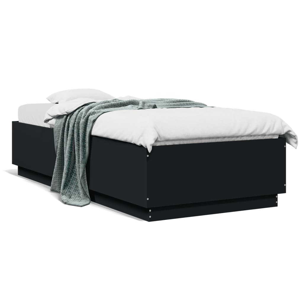 Bedframe met LED-verlichting bewerkt hou zwart 100x200 cm is nu te koop bij PeponiXL, paradijselijk wonen!