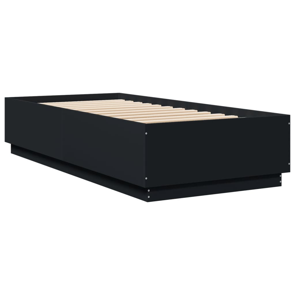 Bedframe met LED-verlichting bewerkt hou zwart 100x200 cm is nu te koop bij PeponiXL, paradijselijk wonen!
