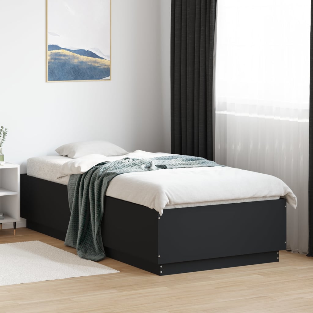 Bedframe met LED-verlichting bewerkt hou zwart 100x200 cm is nu te koop bij PeponiXL, paradijselijk wonen!
