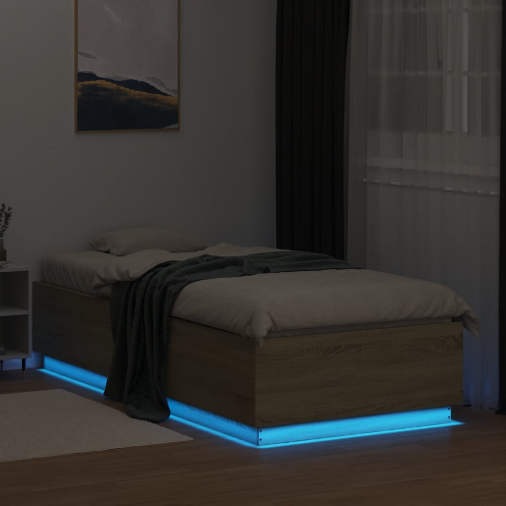 Bedframe met LED-verlichting sonoma eikenkleurig 100x200 cm is nu te koop bij PeponiXL, paradijselijk wonen!