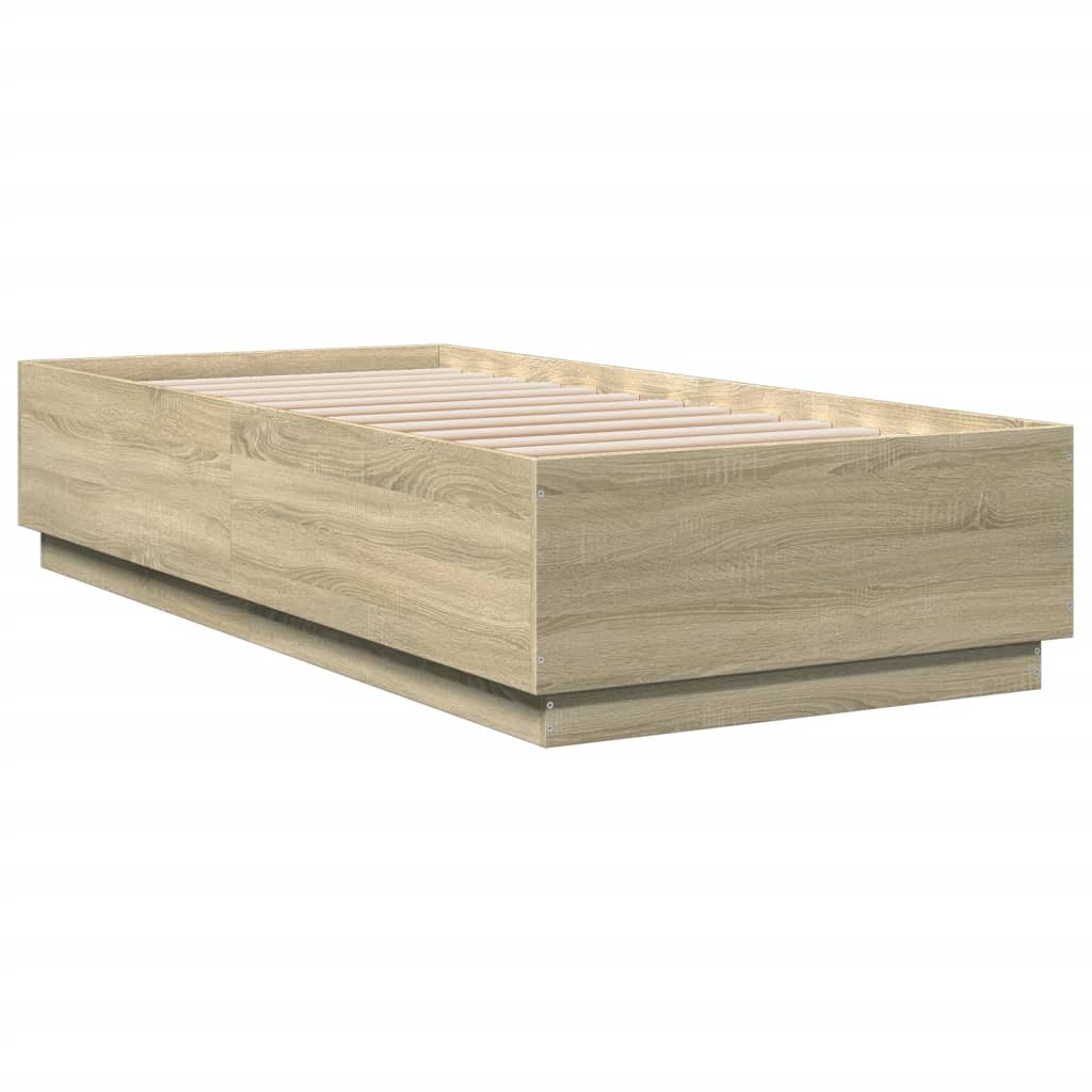 Bedframe met LED-verlichting sonoma eikenkleurig 100x200 cm is nu te koop bij PeponiXL, paradijselijk wonen!