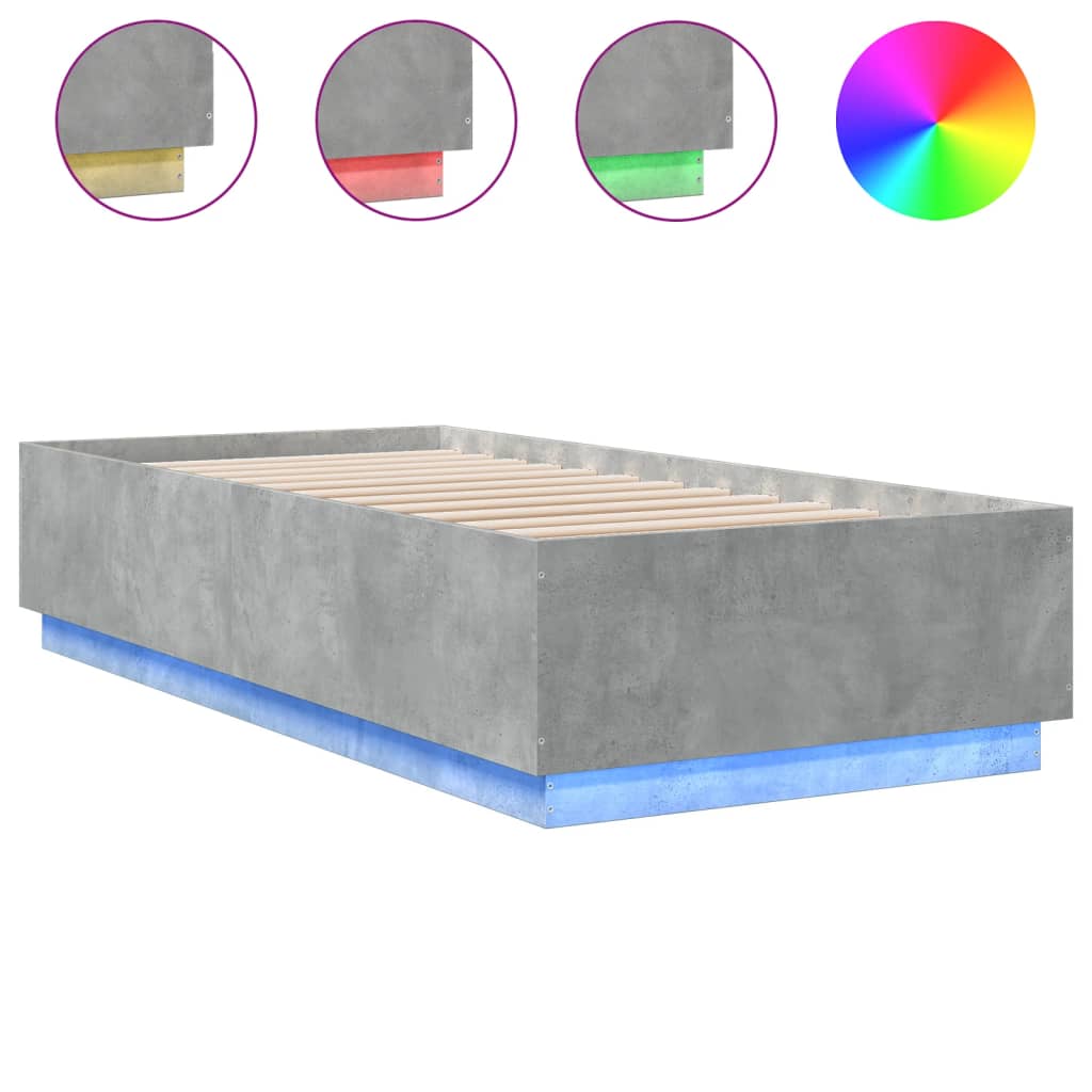 Bedframe met LED-verlichting bewerkt hout betongrijs 100x200 cm is nu te koop bij PeponiXL, paradijselijk wonen!