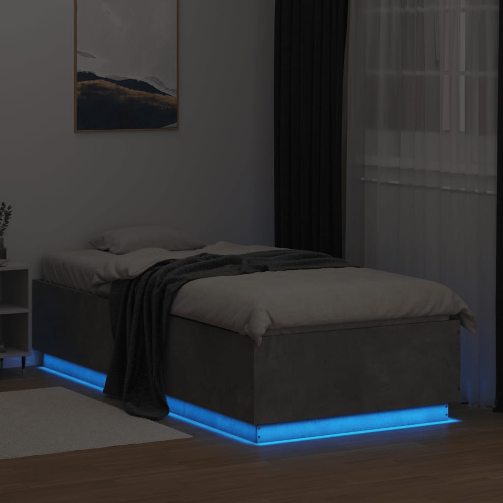 Bedframe met LED-verlichting bewerkt hout betongrijs 100x200 cm is nu te koop bij PeponiXL, paradijselijk wonen!