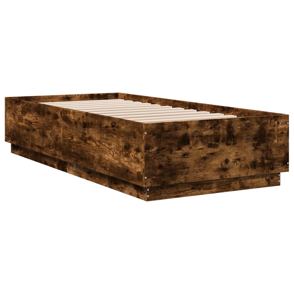 Bedframe met LED-verlichting gerookt eikenkleurig 100x200 cm is nu te koop bij PeponiXL, paradijselijk wonen!