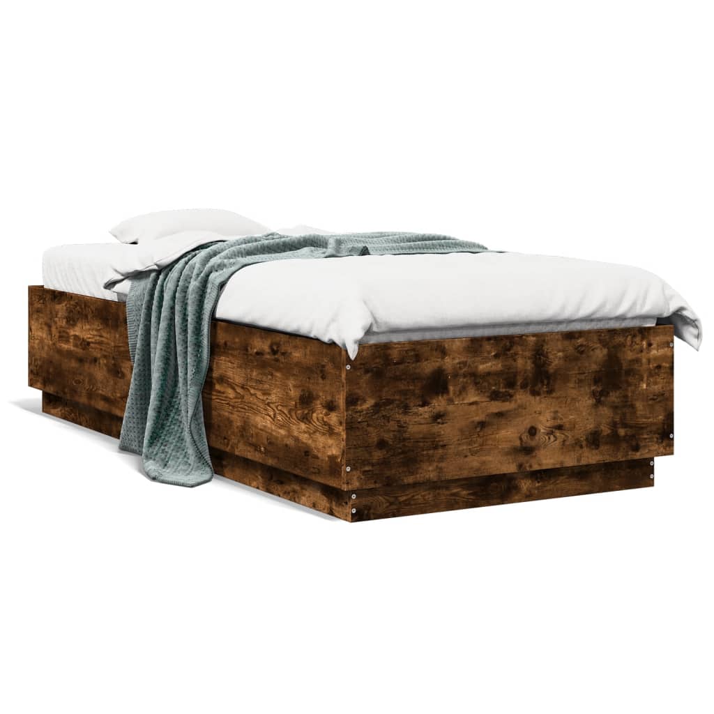 Bedframe met LED-verlichting gerookt eikenkleurig 100x200 cm is nu te koop bij PeponiXL, paradijselijk wonen!