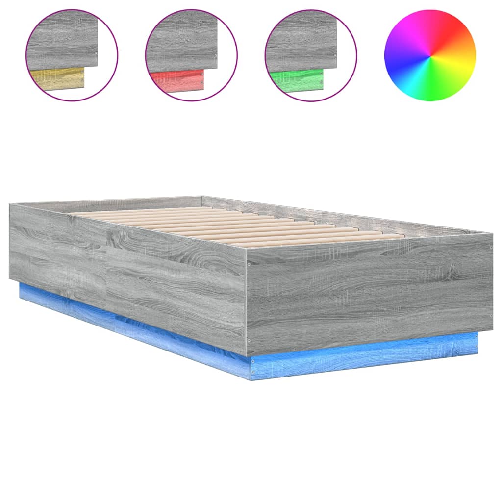 Bedframe met LED-verlichting grijs sonoma eiken 100x200 cm is nu te koop bij PeponiXL, paradijselijk wonen!