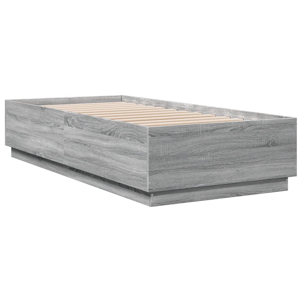 Bedframe met LED-verlichting grijs sonoma eiken 100x200 cm is nu te koop bij PeponiXL, paradijselijk wonen!
