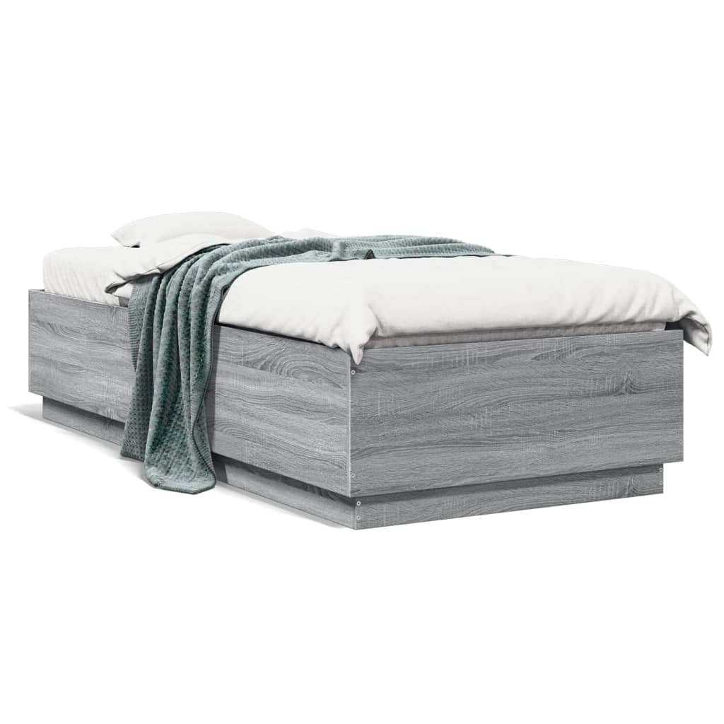 Bedframe met LED-verlichting grijs sonoma eiken 100x200 cm is nu te koop bij PeponiXL, paradijselijk wonen!