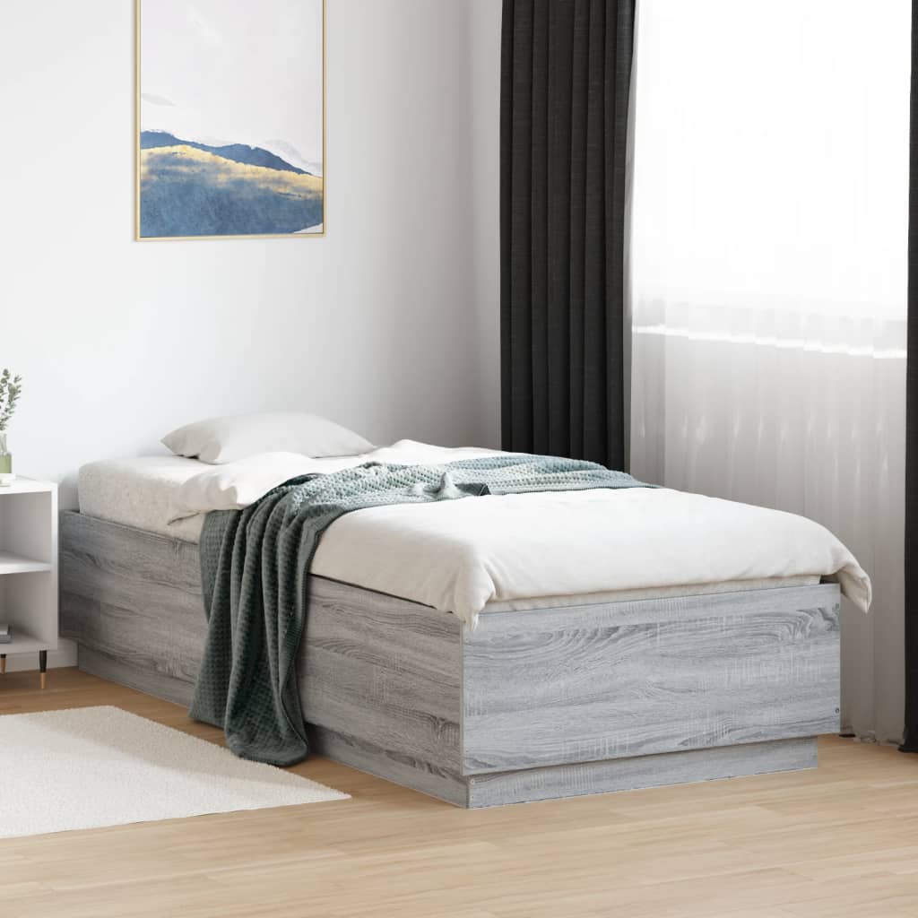 Bedframe met LED-verlichting grijs sonoma eiken 100x200 cm is nu te koop bij PeponiXL, paradijselijk wonen!