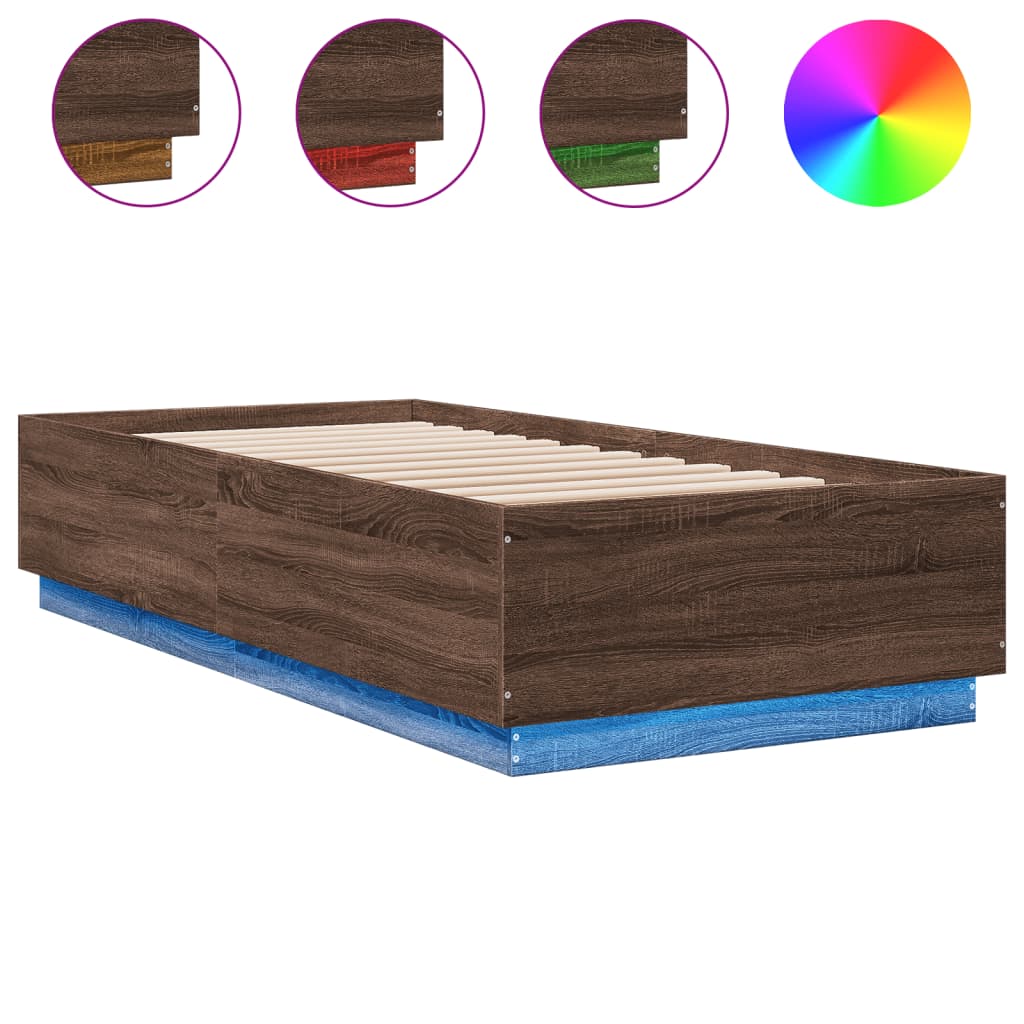 Bedframe met LED-verlichting bruin eikenkleur 100x200 cm is nu te koop bij PeponiXL, paradijselijk wonen!