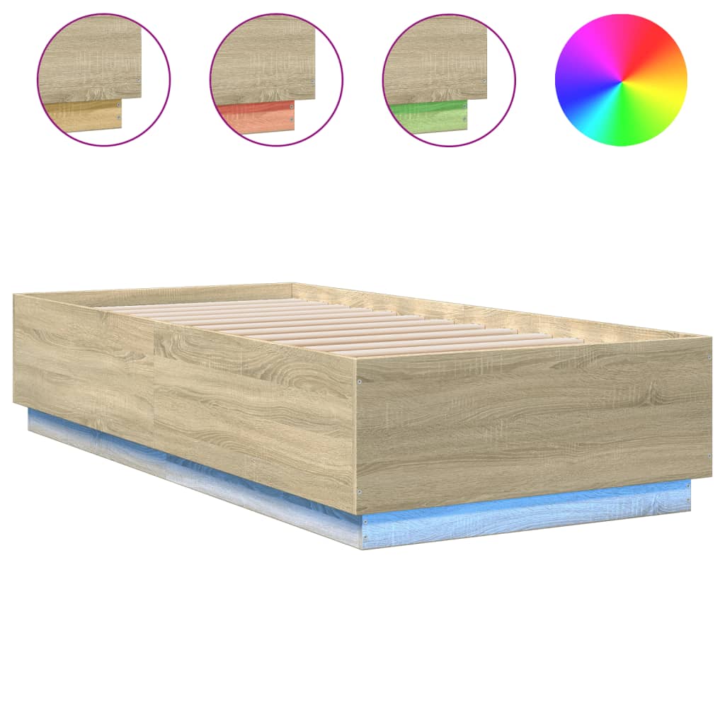 Bedframe met LED-verlichting sonoma eikenkleurig 90x200 cm is nu te koop bij PeponiXL, paradijselijk wonen!