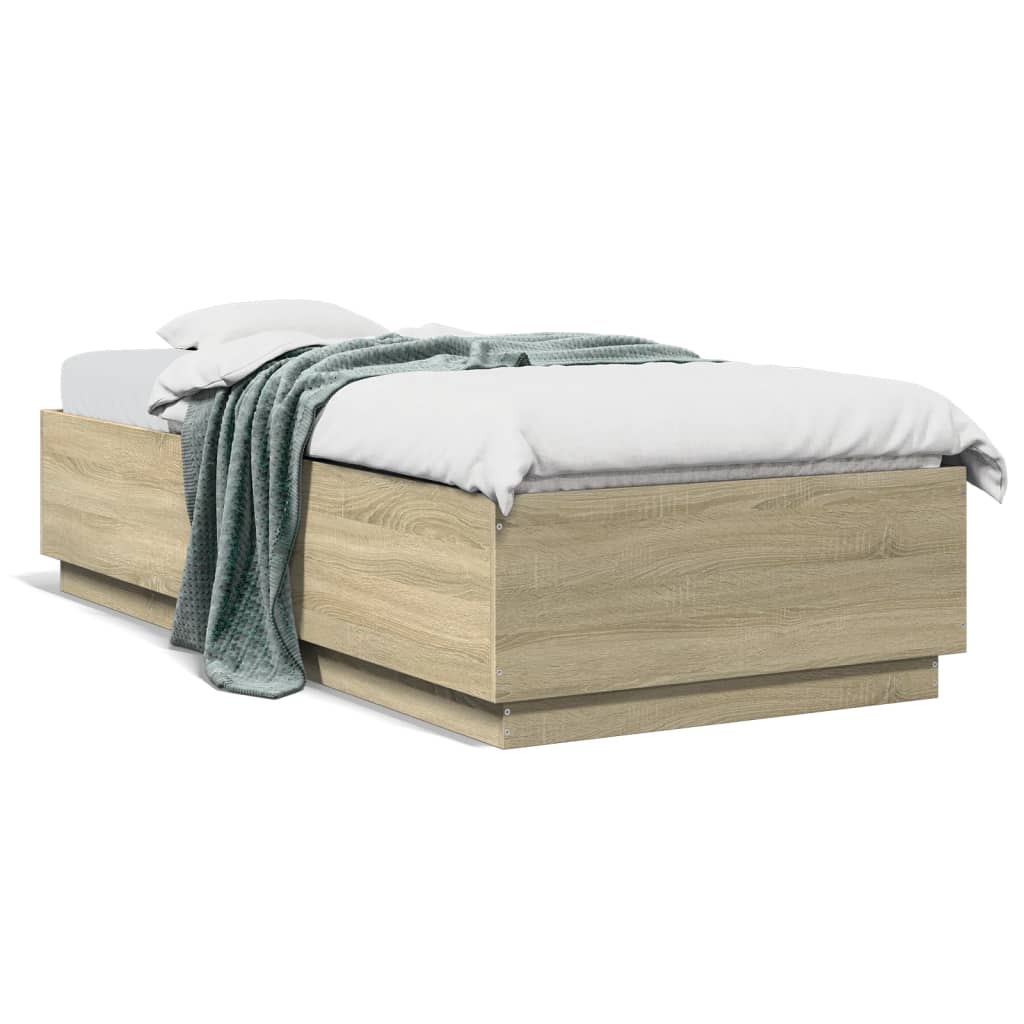 Bedframe met LED-verlichting sonoma eikenkleurig 90x200 cm is nu te koop bij PeponiXL, paradijselijk wonen!
