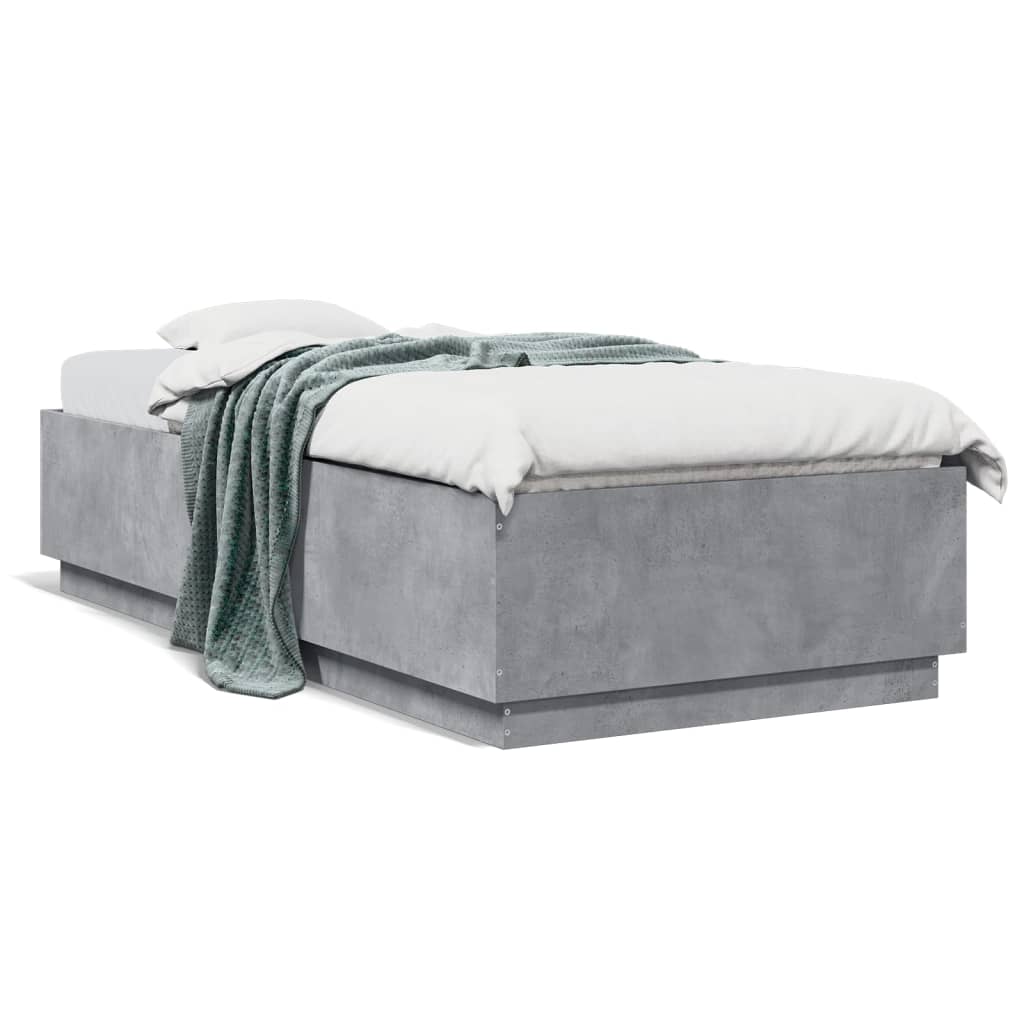 Bedframe met LED-verlichting bewerkt hout betongrijs 90x200 cm is nu te koop bij PeponiXL, paradijselijk wonen!