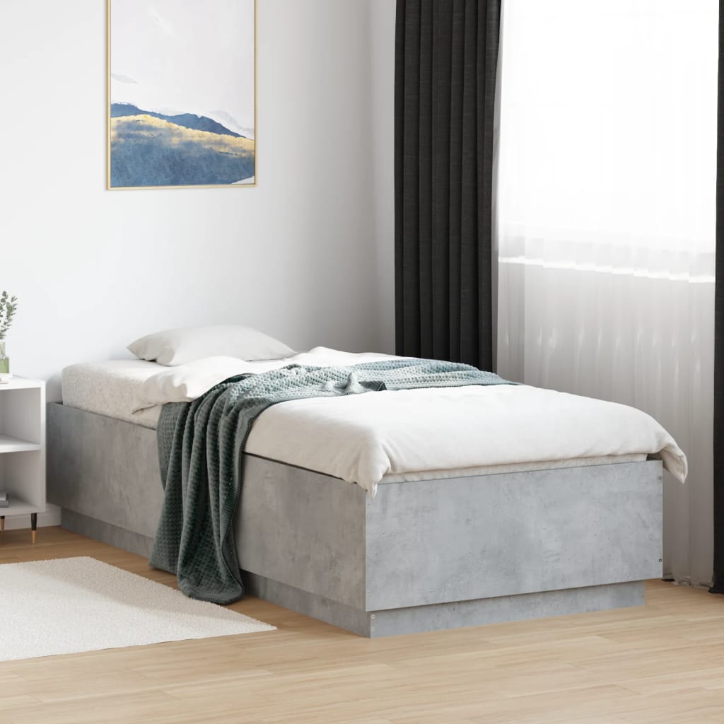 Bedframe met LED-verlichting bewerkt hout betongrijs 90x200 cm is nu te koop bij PeponiXL, paradijselijk wonen!