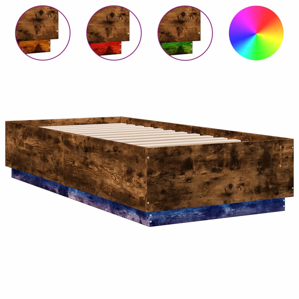 Bedframe met LED-verlichting gerookt eikenkleurig 90x200 cm is nu te koop bij PeponiXL, paradijselijk wonen!