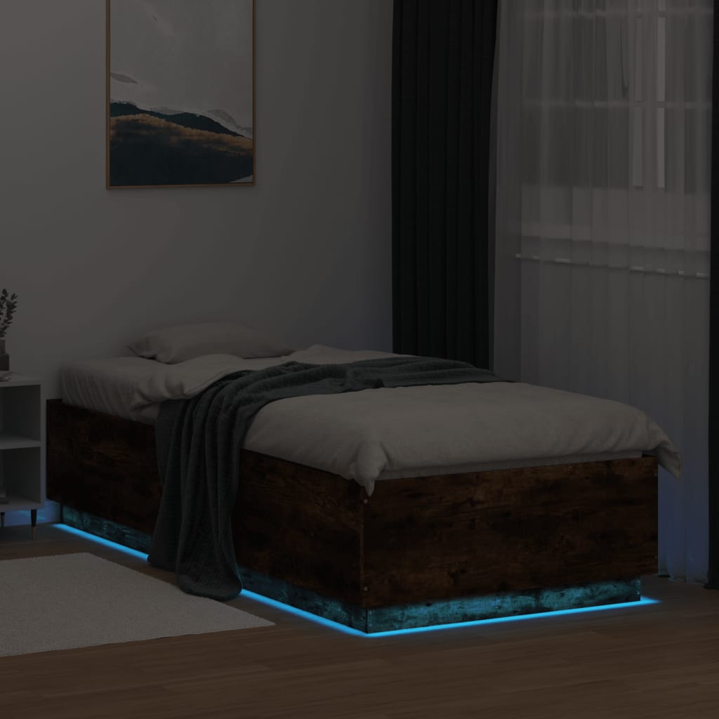 Bedframe met LED-verlichting gerookt eikenkleurig 90x200 cm is nu te koop bij PeponiXL, paradijselijk wonen!