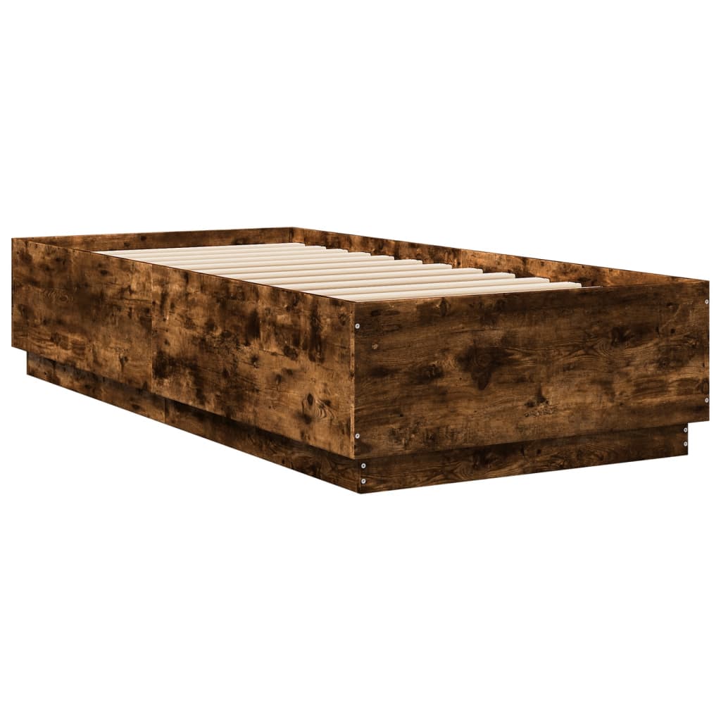 Bedframe met LED-verlichting gerookt eikenkleurig 90x200 cm is nu te koop bij PeponiXL, paradijselijk wonen!