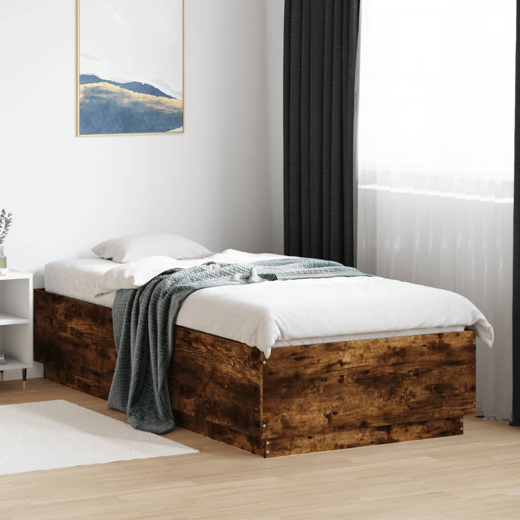 Bedframe met LED-verlichting gerookt eikenkleurig 90x200 cm is nu te koop bij PeponiXL, paradijselijk wonen!