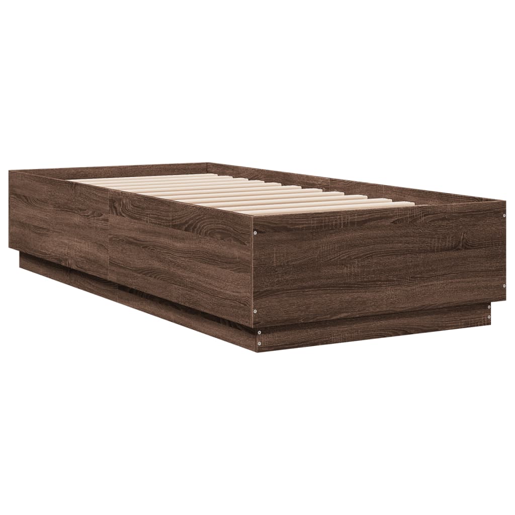 Bedframe met LED-verlichting bruin eikenkleur 90x200 cm is nu te koop bij PeponiXL, paradijselijk wonen!