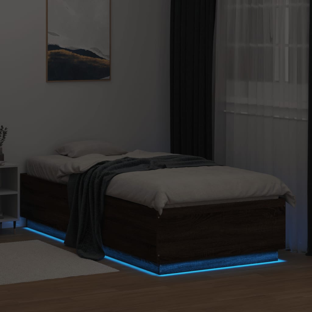 Bedframe met LED-verlichting bruin eikenkleur 90x200 cm is nu te koop bij PeponiXL, paradijselijk wonen!