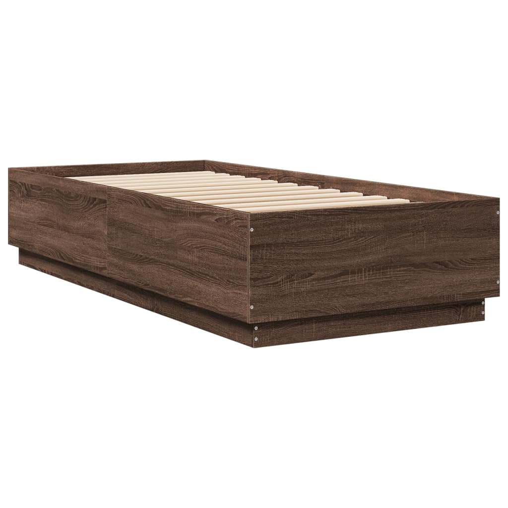 Bedframe met LED-verlichting bruin eikenkleur 90x200 cm is nu te koop bij PeponiXL, paradijselijk wonen!