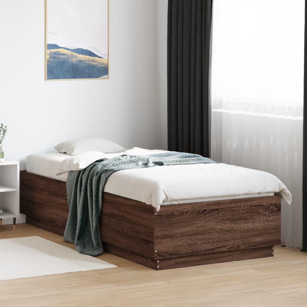 Bedframe met LED-verlichting bruin eikenkleur 90x200 cm is nu te koop bij PeponiXL, paradijselijk wonen!