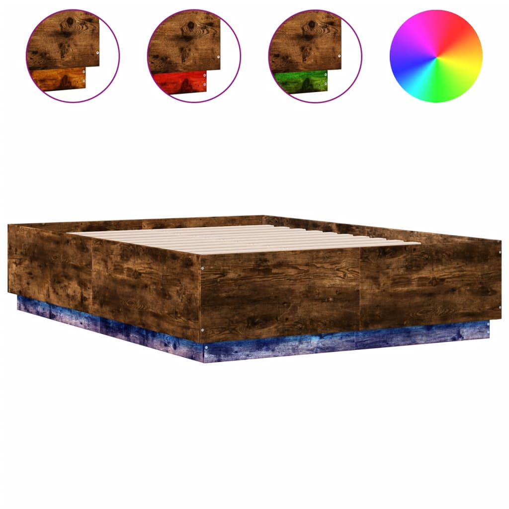 Bedframe met LED-verlichting gerookt eikenkleurig 140x190 cm is nu te koop bij PeponiXL, paradijselijk wonen!
