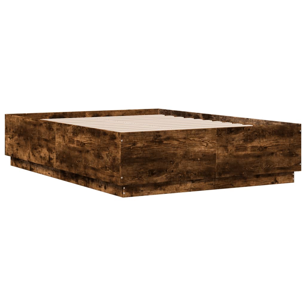 Bedframe met LED-verlichting gerookt eikenkleurig 140x190 cm is nu te koop bij PeponiXL, paradijselijk wonen!