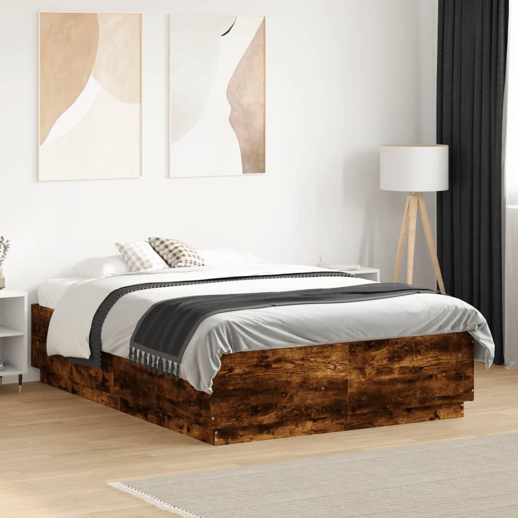 Bedframe met LED-verlichting gerookt eikenkleurig 140x190 cm is nu te koop bij PeponiXL, paradijselijk wonen!