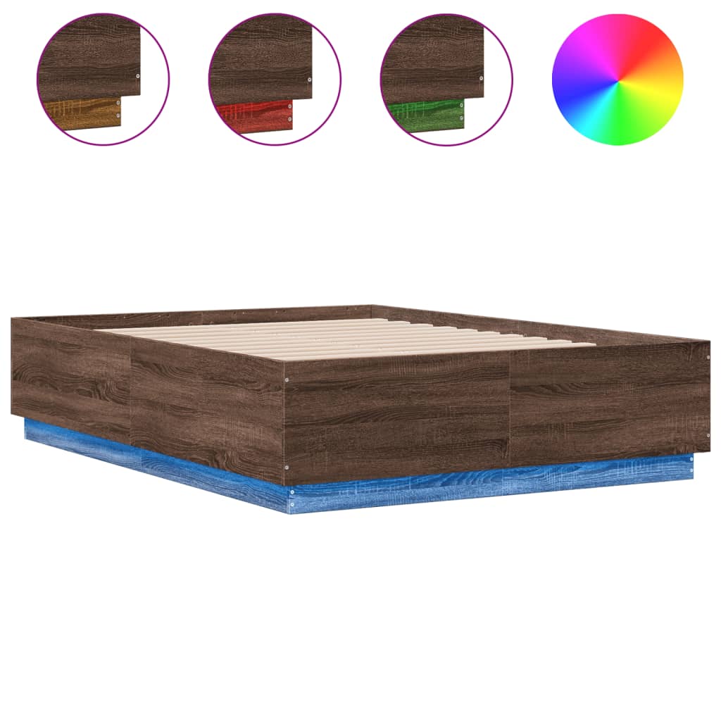 Bedframe met LED-verlichting bruin eikenkleurig 140x190 cm is nu te koop bij PeponiXL, paradijselijk wonen!