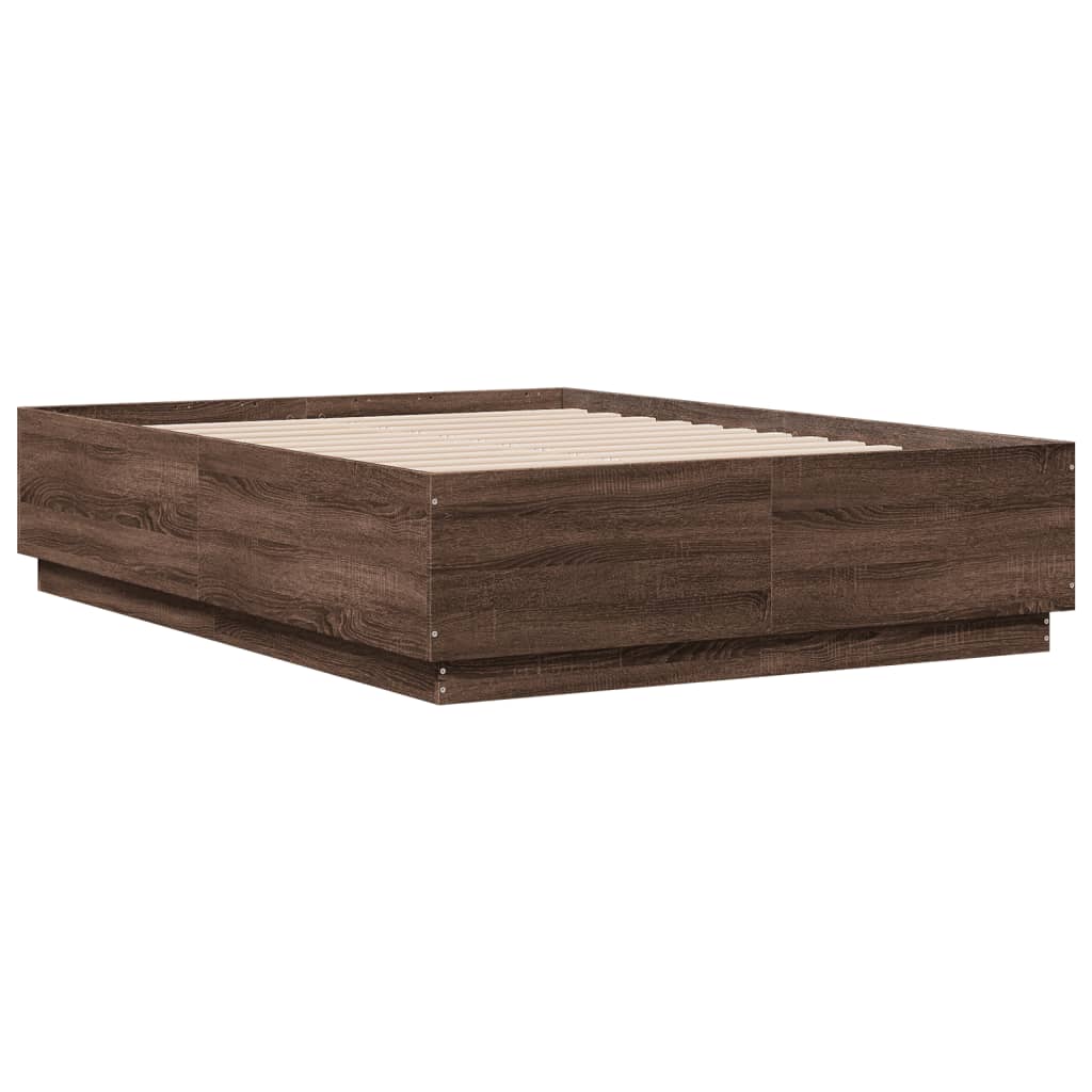 Bedframe met LED-verlichting bruin eikenkleurig 140x190 cm is nu te koop bij PeponiXL, paradijselijk wonen!