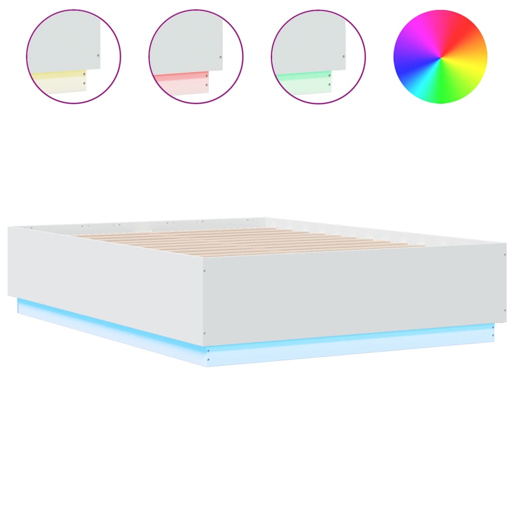 Bedframe met LED-verlichting bewerkt hout wit 135x190 cm is nu te koop bij PeponiXL, paradijselijk wonen!