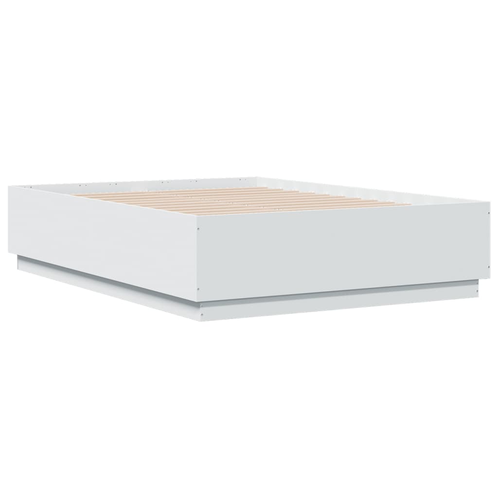 Bedframe met LED-verlichting bewerkt hout wit 135x190 cm is nu te koop bij PeponiXL, paradijselijk wonen!