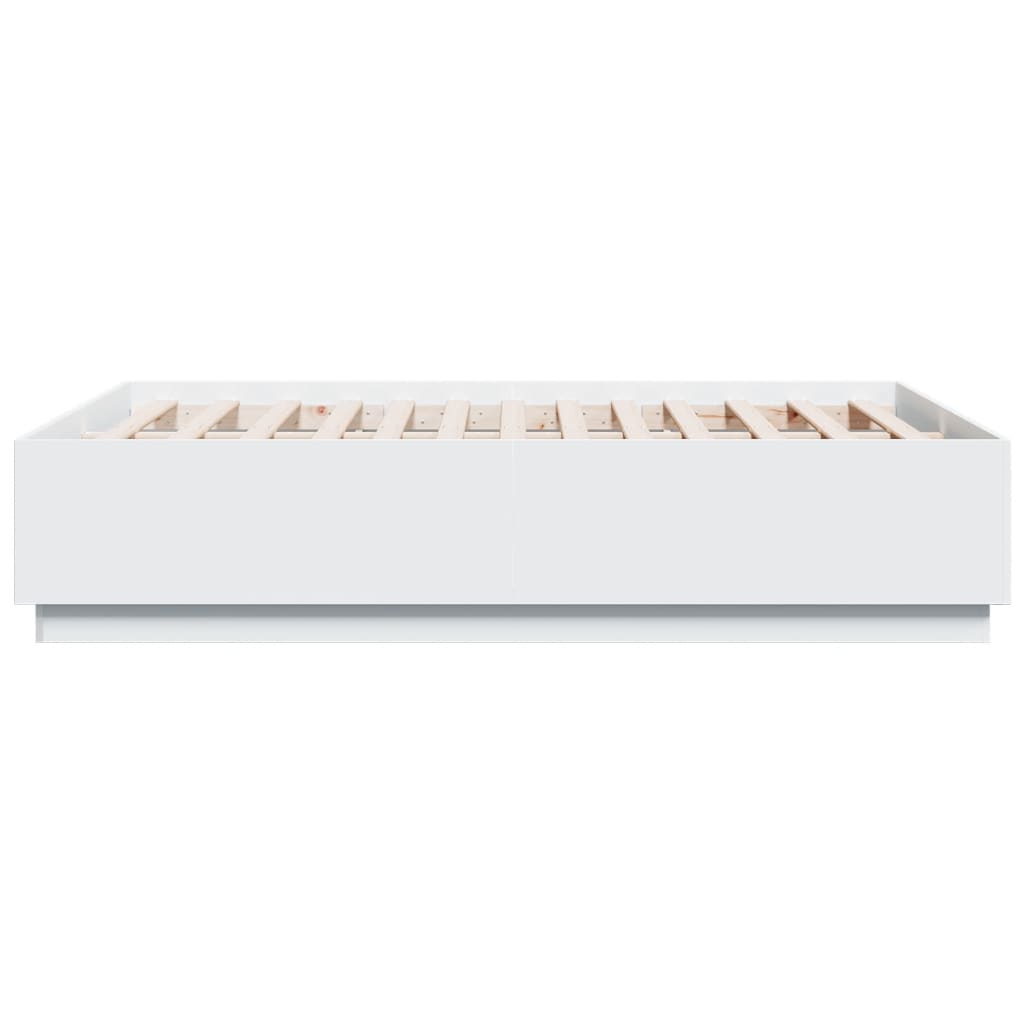 Bedframe met LED-verlichting bewerkt hout wit 135x190 cm is nu te koop bij PeponiXL, paradijselijk wonen!