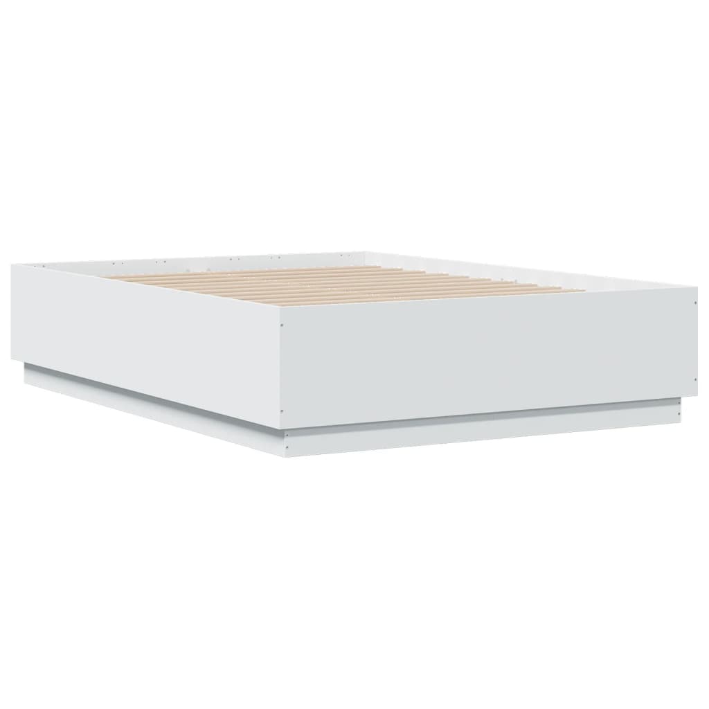 Bedframe met LED-verlichting bewerkt hout wit 135x190 cm is nu te koop bij PeponiXL, paradijselijk wonen!