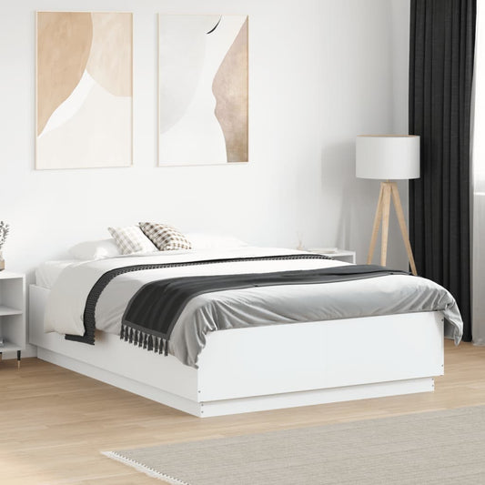 Bedframe met LED-verlichting bewerkt hout wit 135x190 cm is nu te koop bij PeponiXL, paradijselijk wonen!