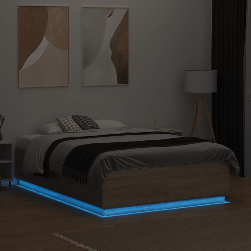 Bedframe met LED-verlichting sonoma eikenkleurig 135x190 cm is nu te koop bij PeponiXL, paradijselijk wonen!