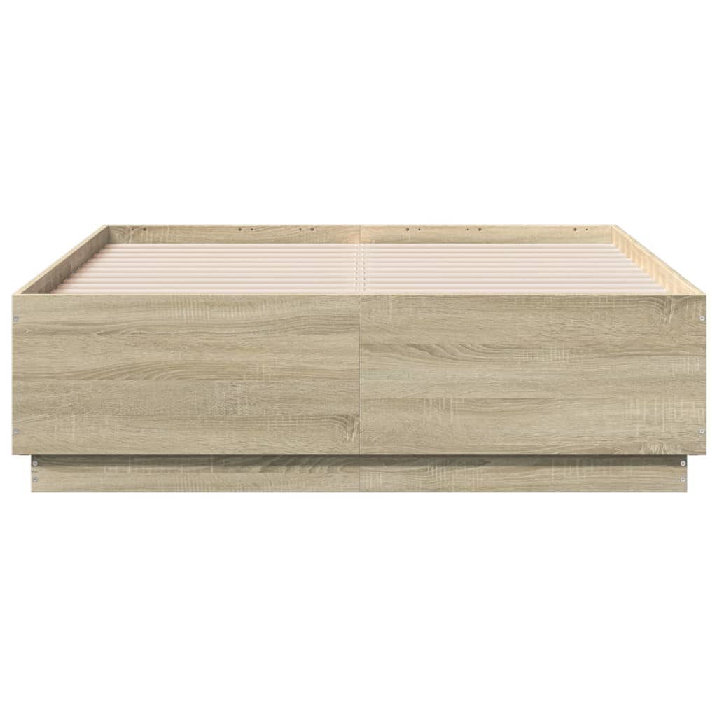 Bedframe met LED-verlichting sonoma eikenkleurig 135x190 cm is nu te koop bij PeponiXL, paradijselijk wonen!