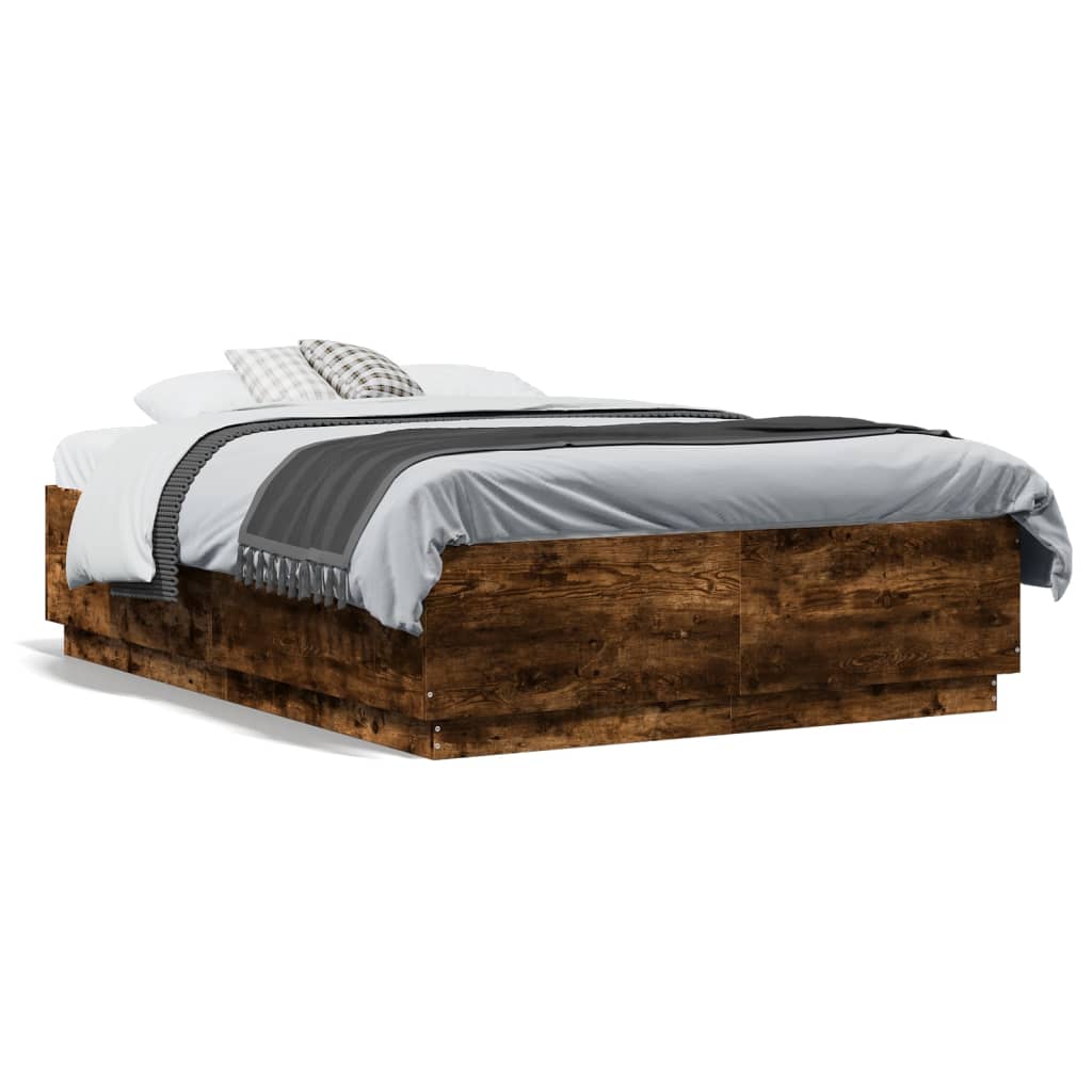 Bedframe met LED-verlichting sonoma eikenkleurig 135x190 cm is nu te koop bij PeponiXL, paradijselijk wonen!