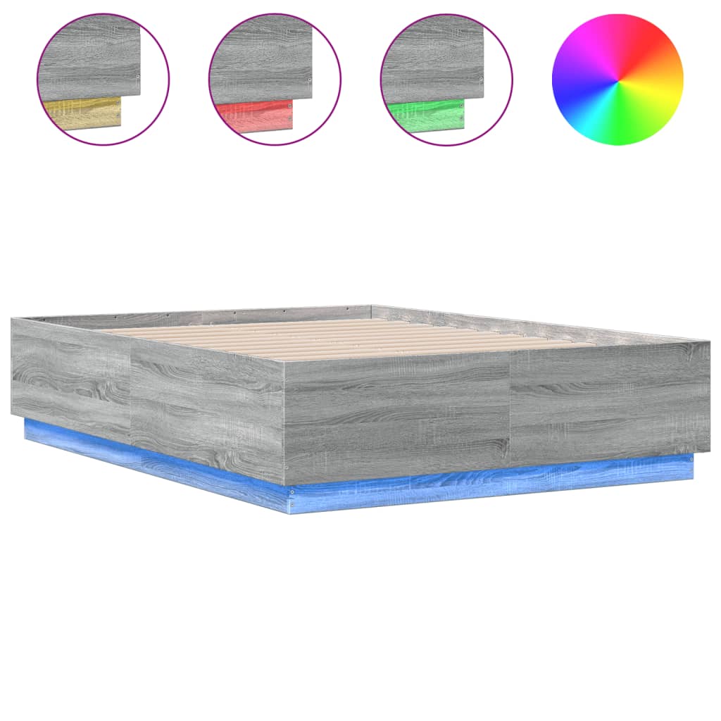 Bedframe met LED-verlichting grijs sonoma eiken 135x190 cm is nu te koop bij PeponiXL, paradijselijk wonen!