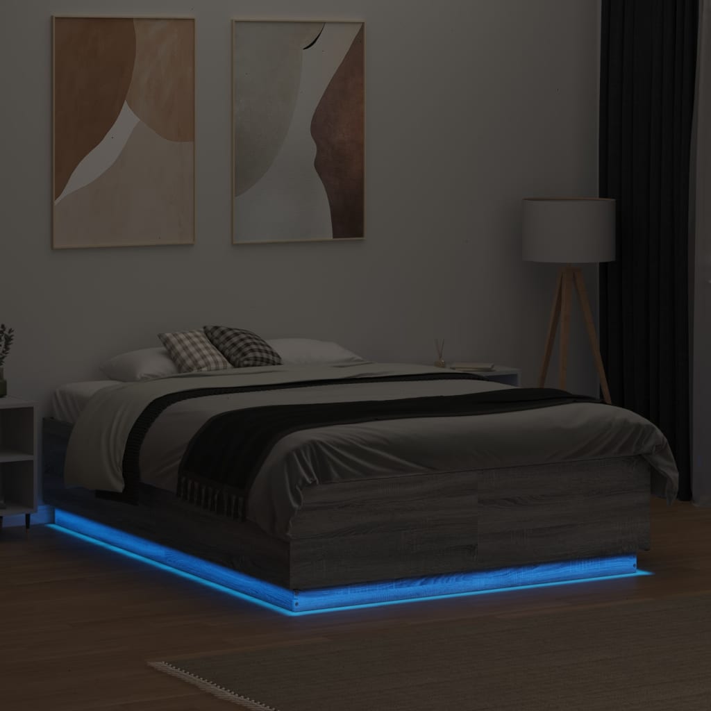 Bedframe met LED-verlichting grijs sonoma eiken 135x190 cm is nu te koop bij PeponiXL, paradijselijk wonen!
